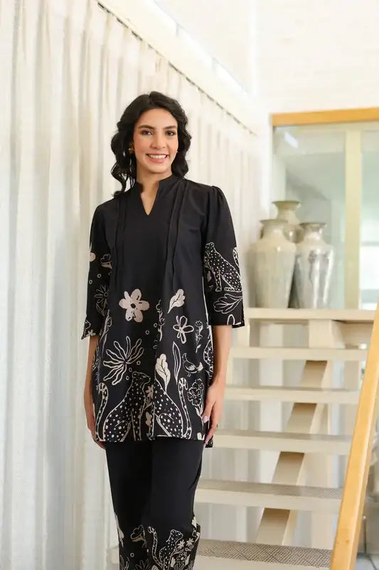 Tropical Whisper Black Cotton Co-ord Set