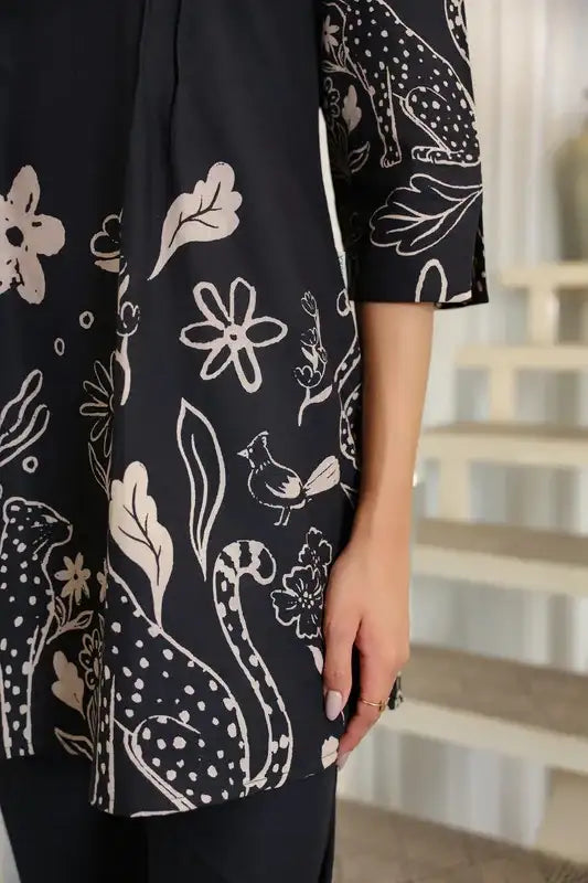 Tropical Whisper Black Cotton Co-ord Set