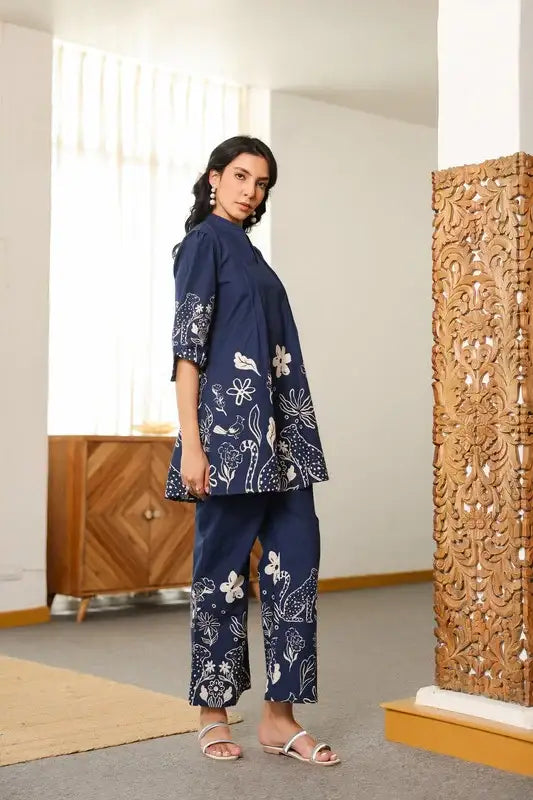 Navy Blue Floral Twilight Cotton Co-ord Set