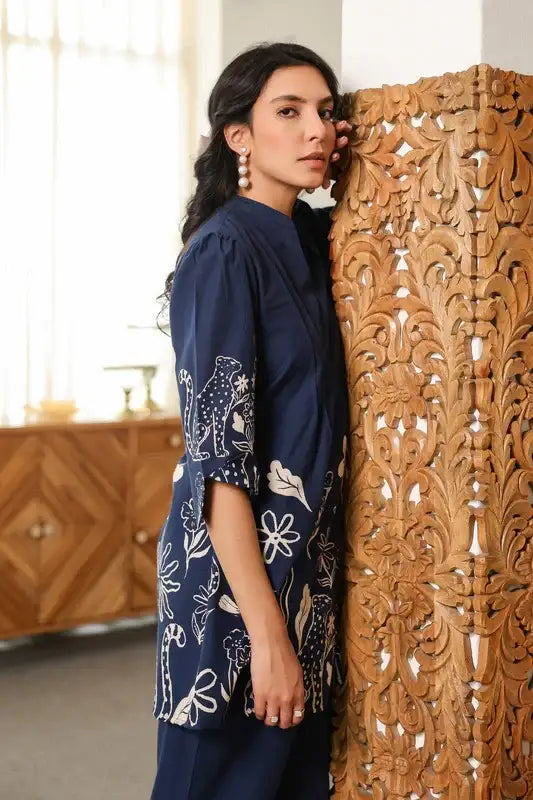 Navy Blue Floral Twilight Cotton Co-ord Set