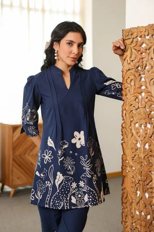 Navy Blue Floral Twilight Cotton Co-ord Set