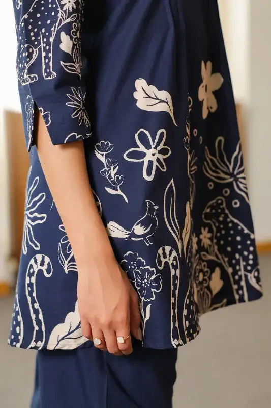 Navy Blue Floral Twilight Cotton Co-ord Set