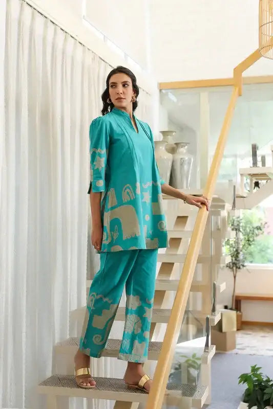 Skyline Oasis Blue Cotton Co-ord Set