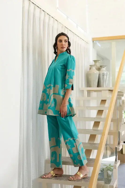 Skyline Oasis Blue Cotton Co-ord Set