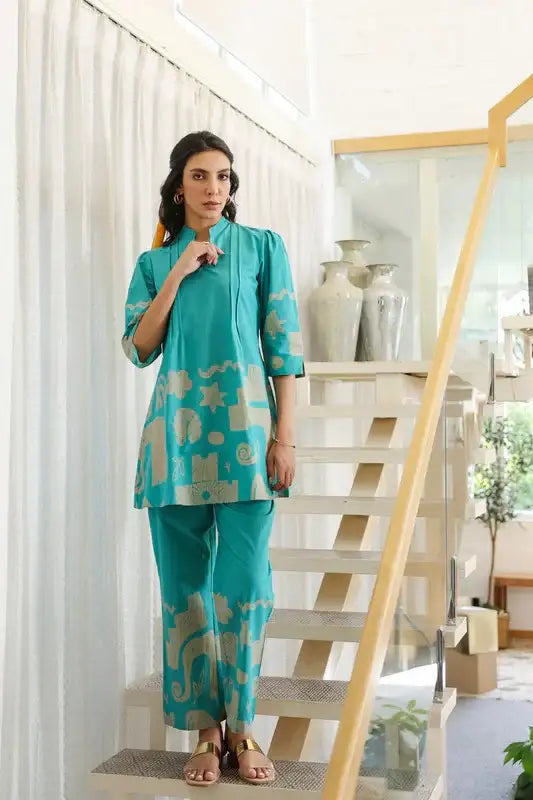 Skyline Oasis Blue Cotton Co-ord Set