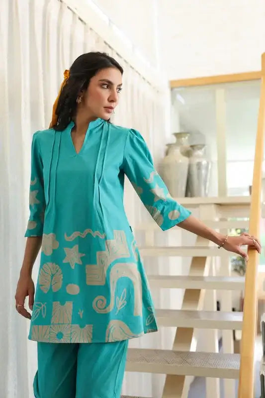 Skyline Oasis Blue Cotton Co-ord Set