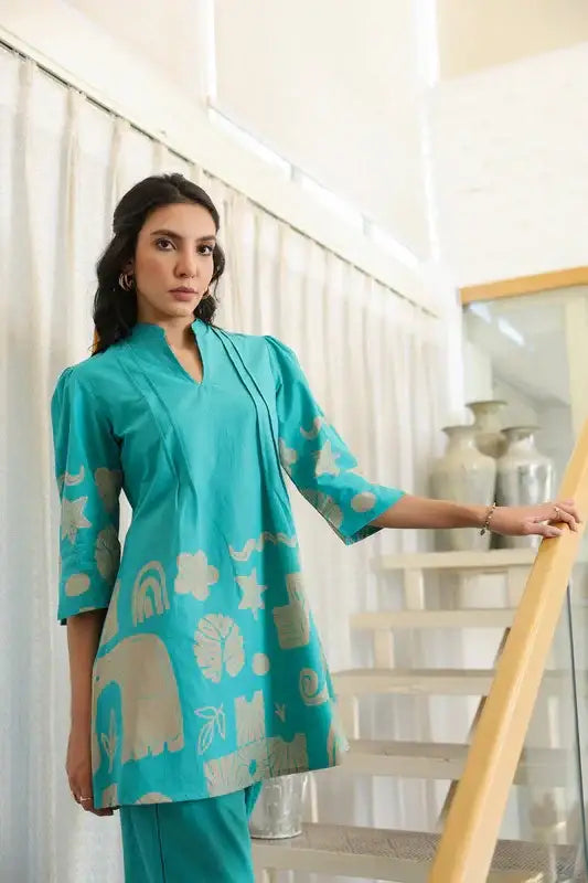 Skyline Oasis Blue Cotton Co-ord Set