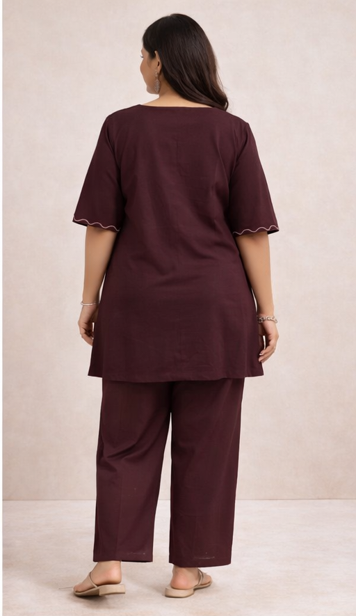 Maroon Cotton 2 Piece Co-Ord Set with Embroidered Top | Designer Kurti, Pant  Festive & Party Wear