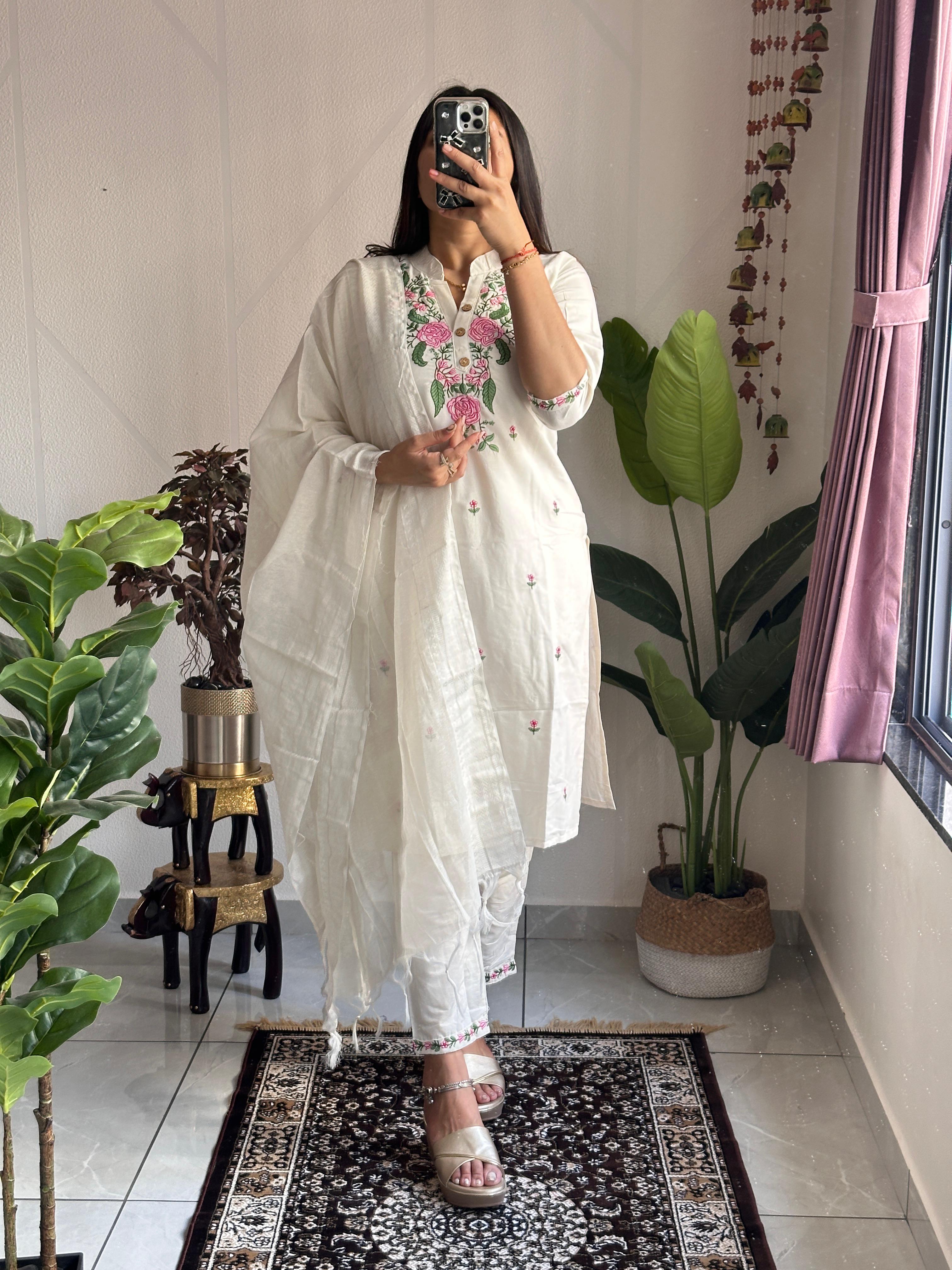 Khadi cotton beautiful embroidery kurti set