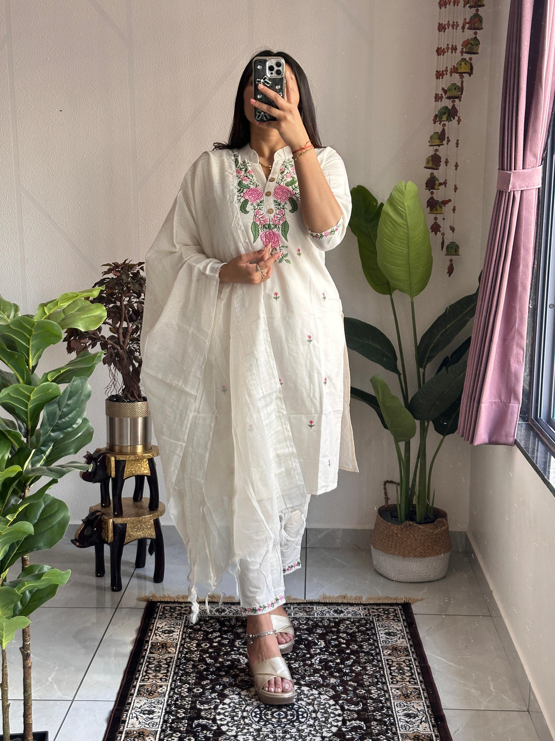 Khadi cotton beautiful embroidery kurti set