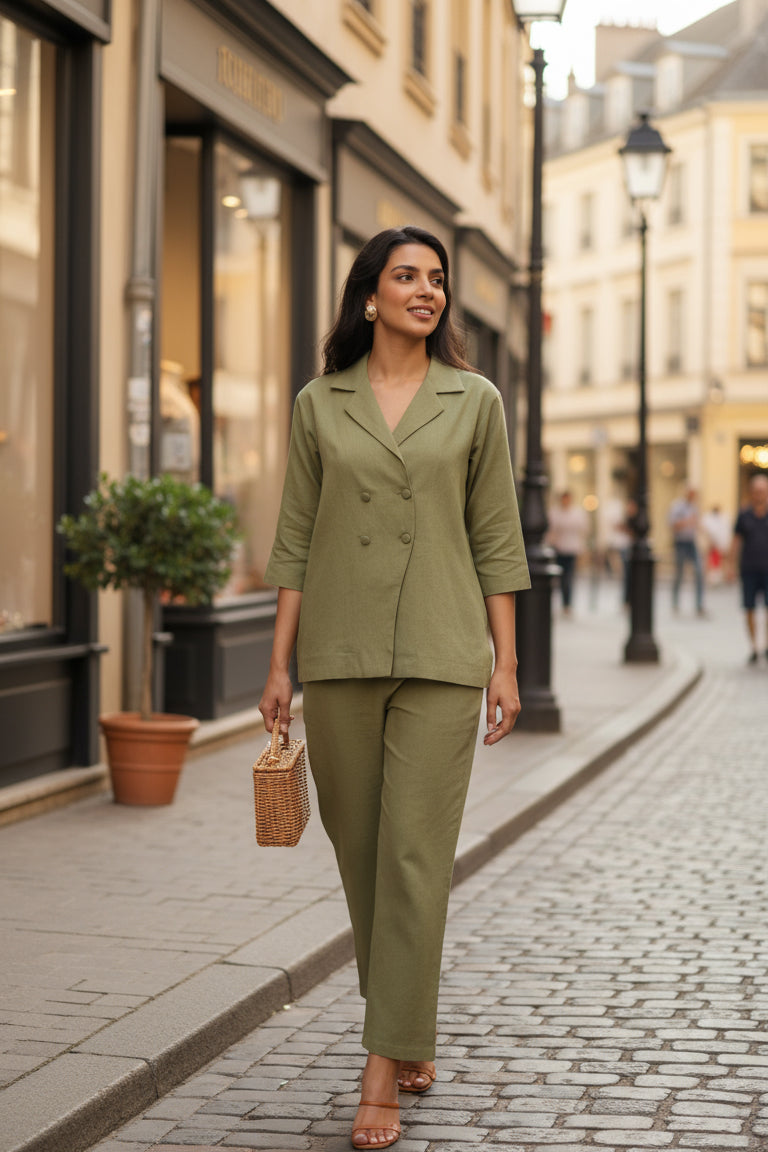 Sage Green Cotton Flex Blazer Co-ord Set