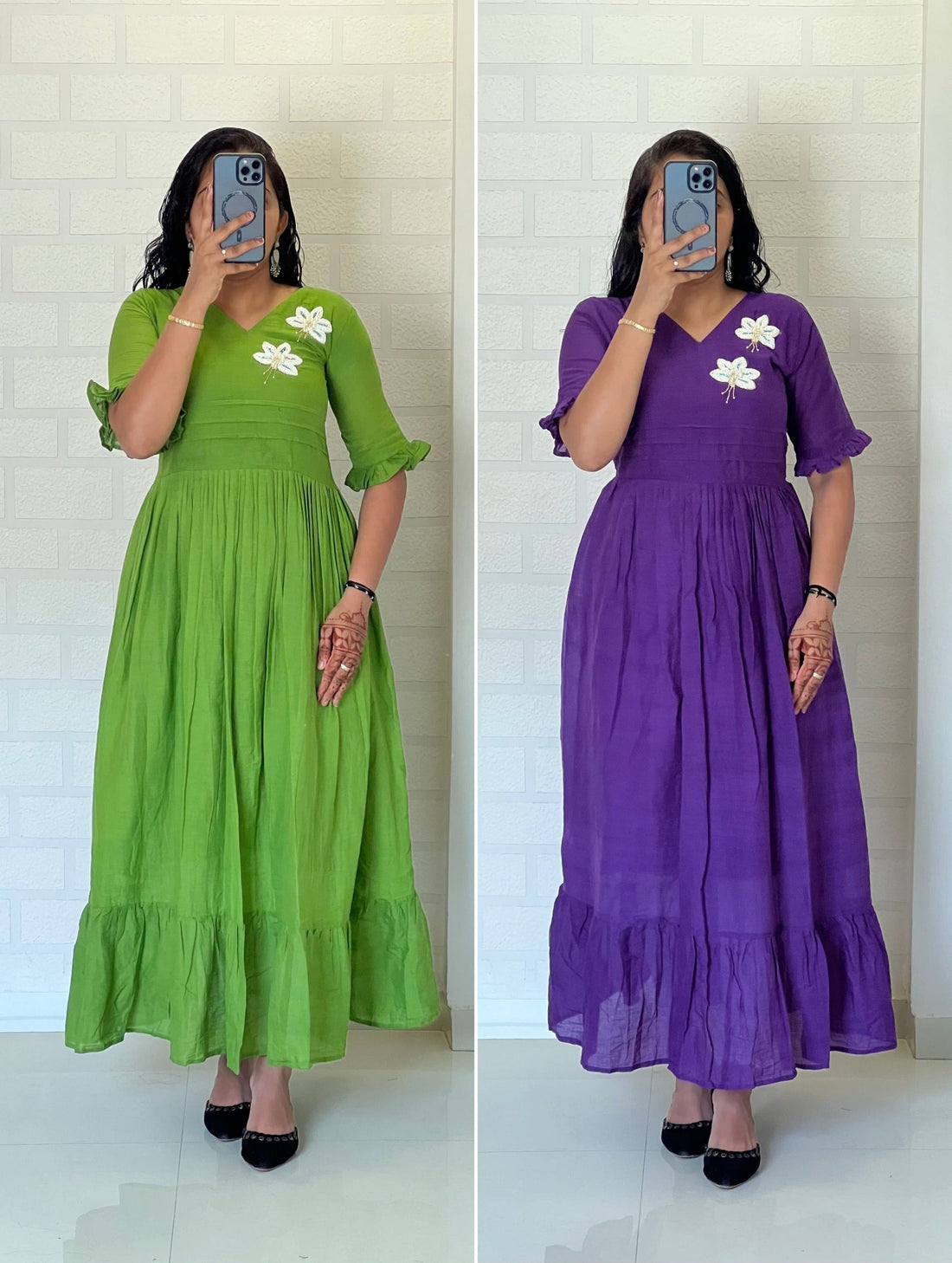 Hand work Mul Cotton Cafe Gowns