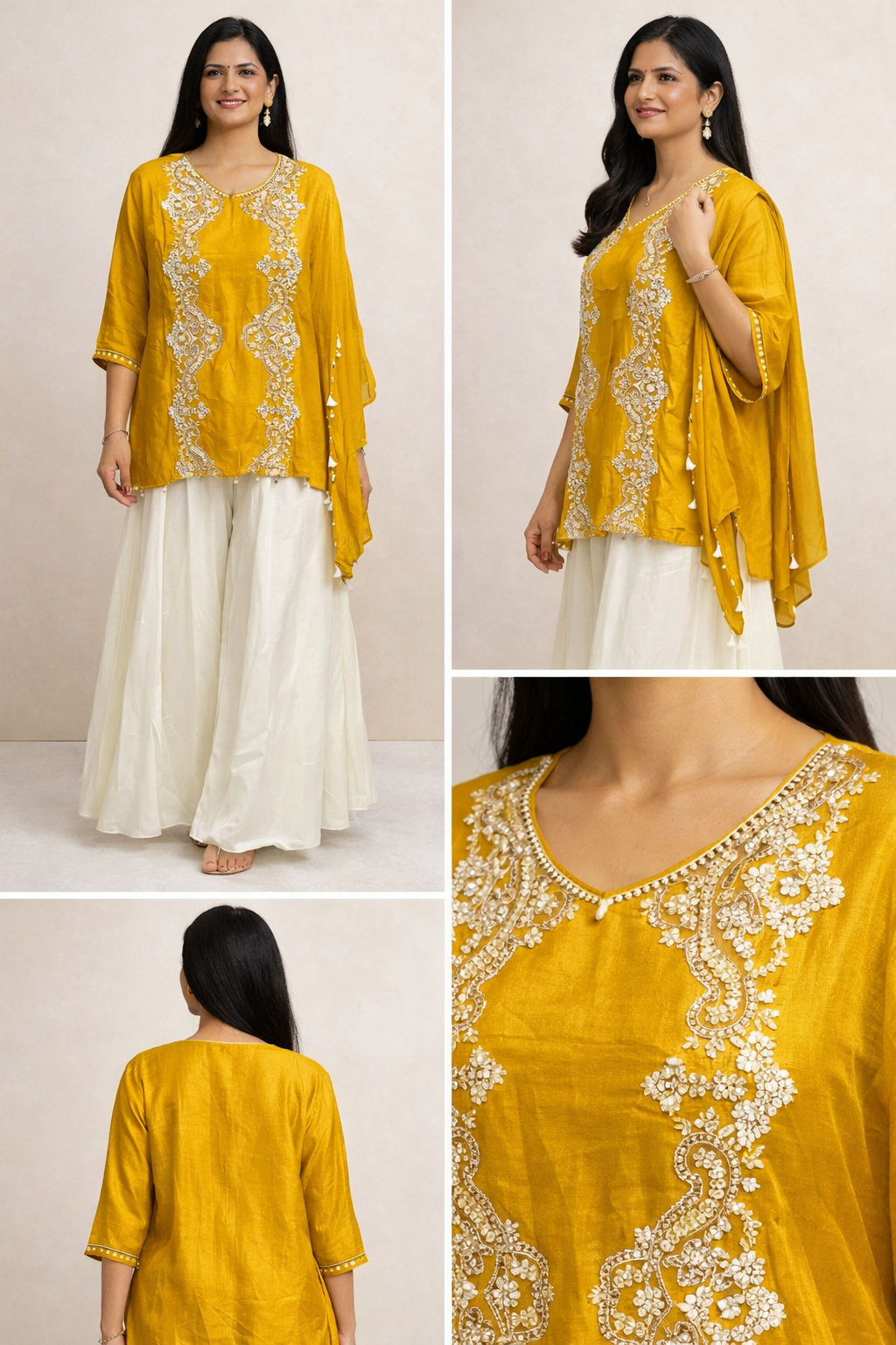 Mustard Yellow Designer Top with Flared Divider Set | Hand Embroidered Indo Western Outfit for Women | Free Size