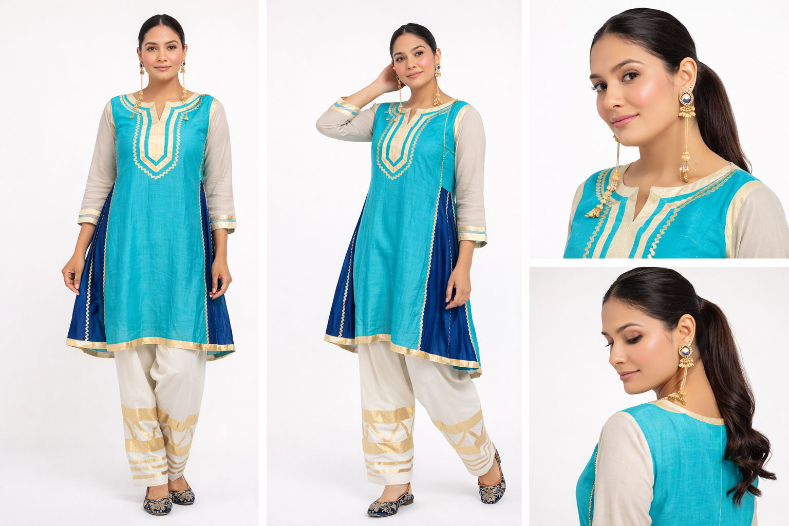 Teal Blue Kurti with Pant Set | Designer Ethnic Kurta Pant Outfit | Festive & Party Wear