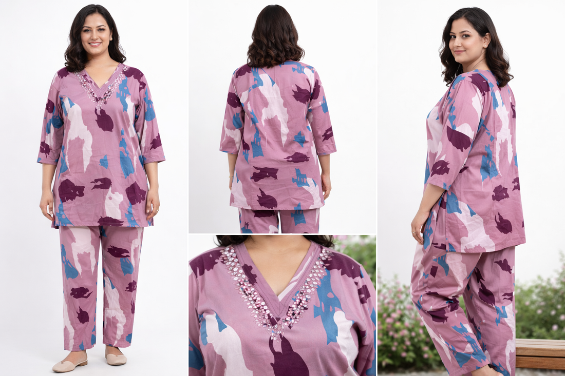Heavy Cotton Printed Plus Size Co-ord Set | Kurti & Pant Set | Comfortable Daily & Casual Wear