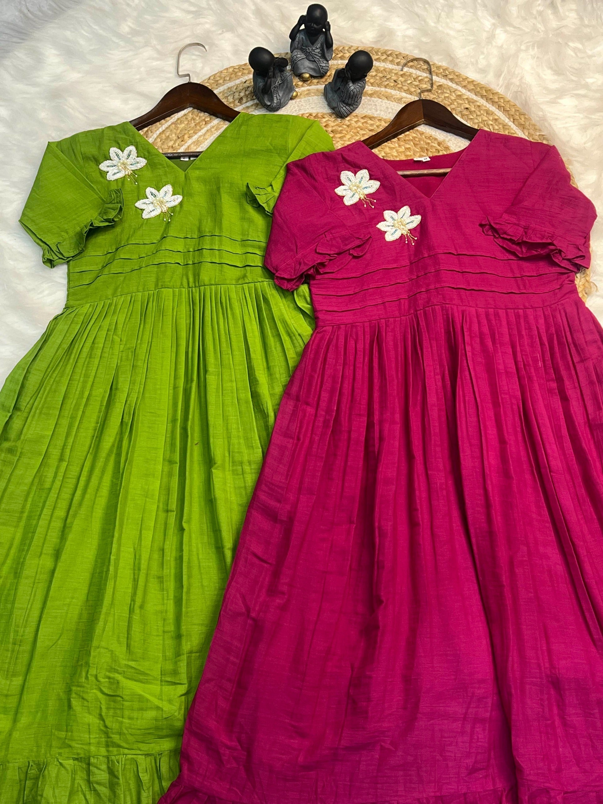 Hand work Mul Cotton Cafe Gowns