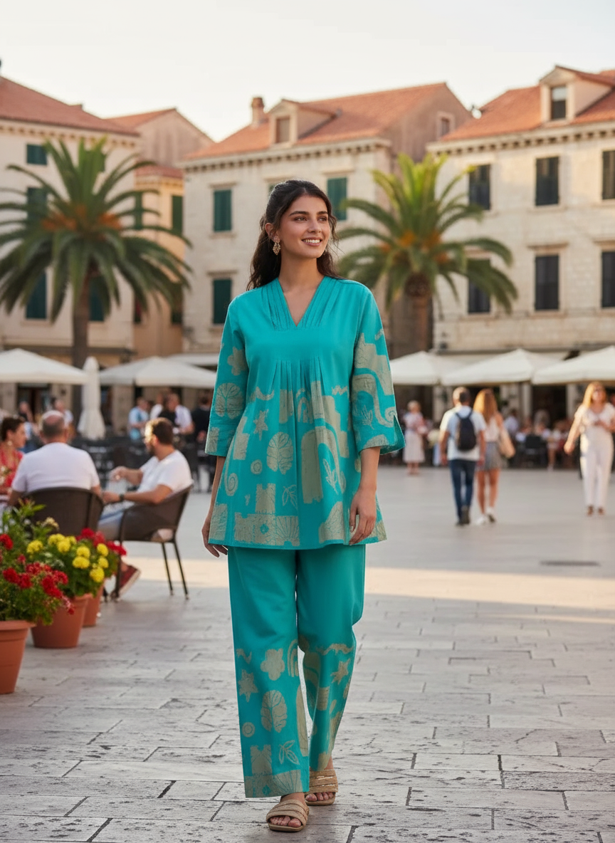 Aqua Rhythm Cotton Co-ord Set