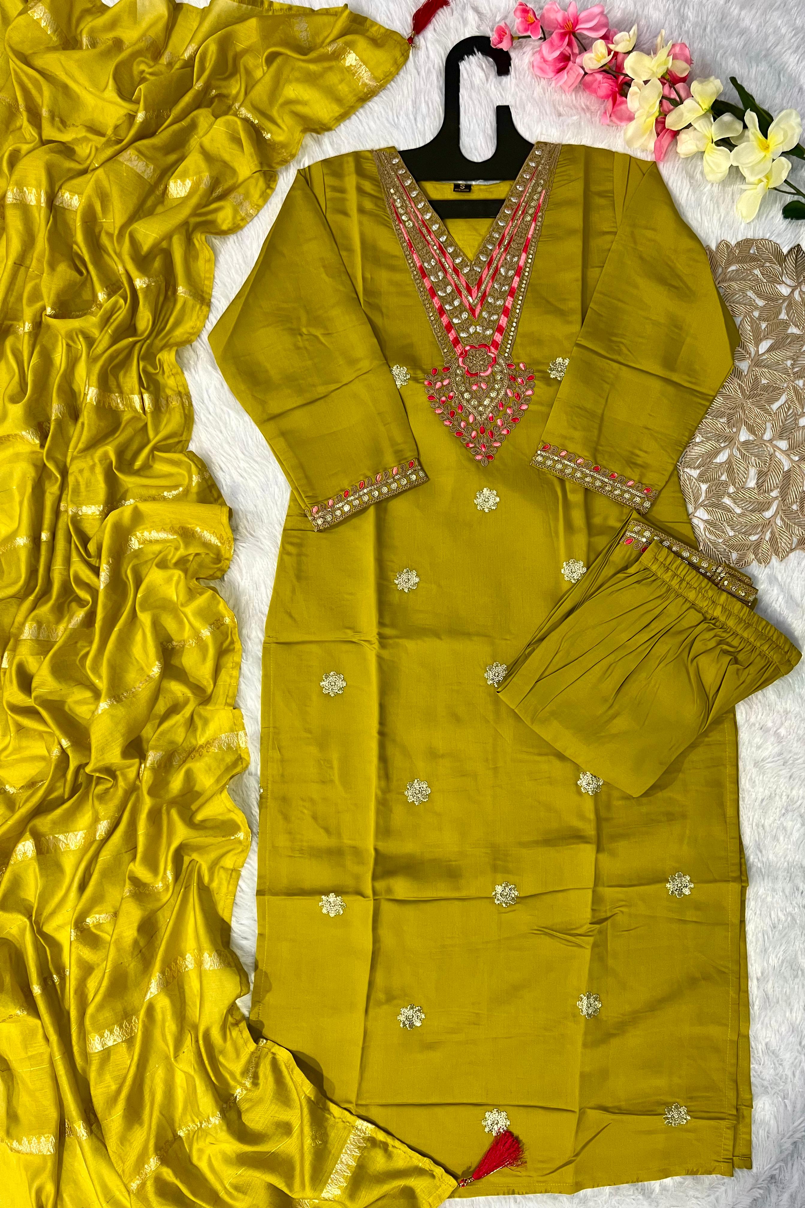 3 Pieces Embroidery Kurti Sets