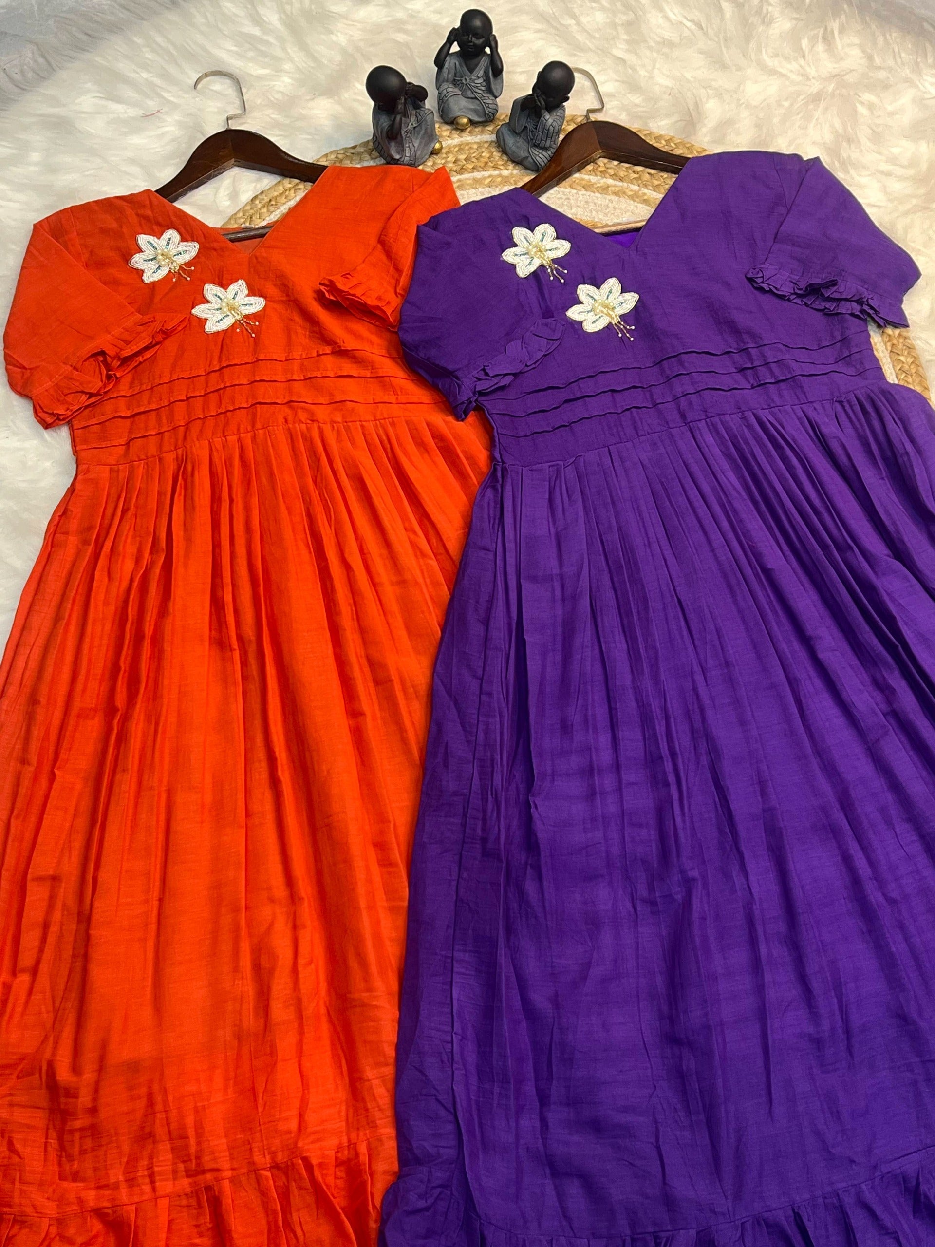 Hand work Mul Cotton Cafe Gowns