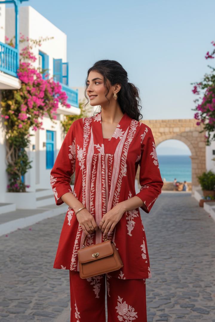 Crimson Vine Printed Cotton Co-ord Set