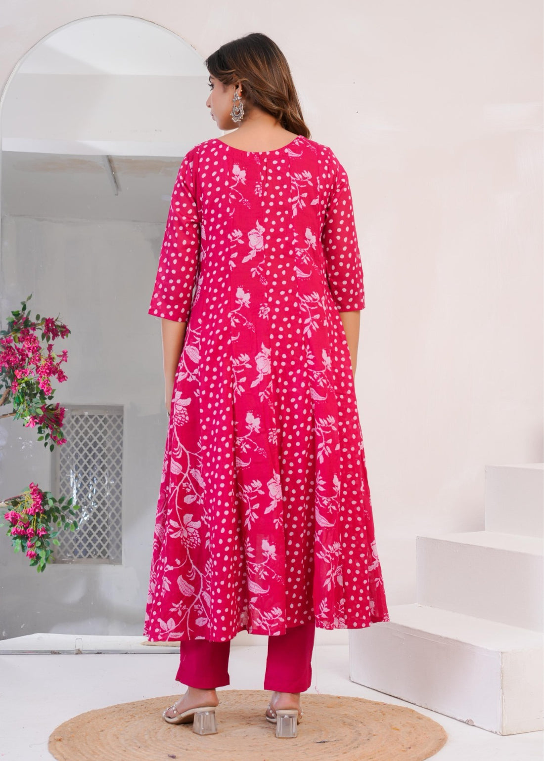 Elegant Pink Mul Cotton A-Line Suit Set with Dupatta