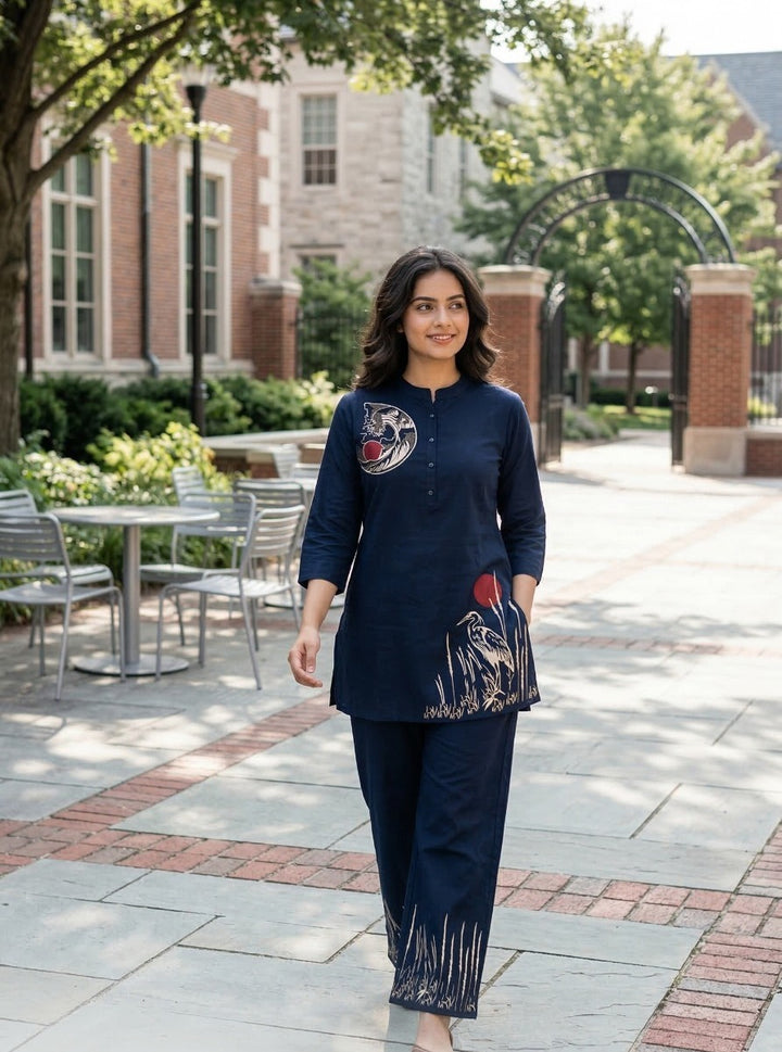 Trendy Navy Blue Flex Cotton Printed Co-ord Set