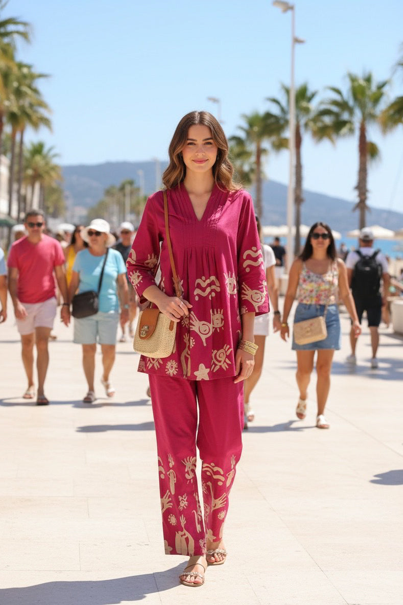 Rosé Tropical Mist Printed Cotton Co-ord Set