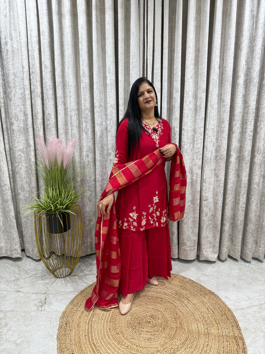 Pure HO Silk Red Sharara Set with Organza Dupatta | Party Wear Kurti Set for Women