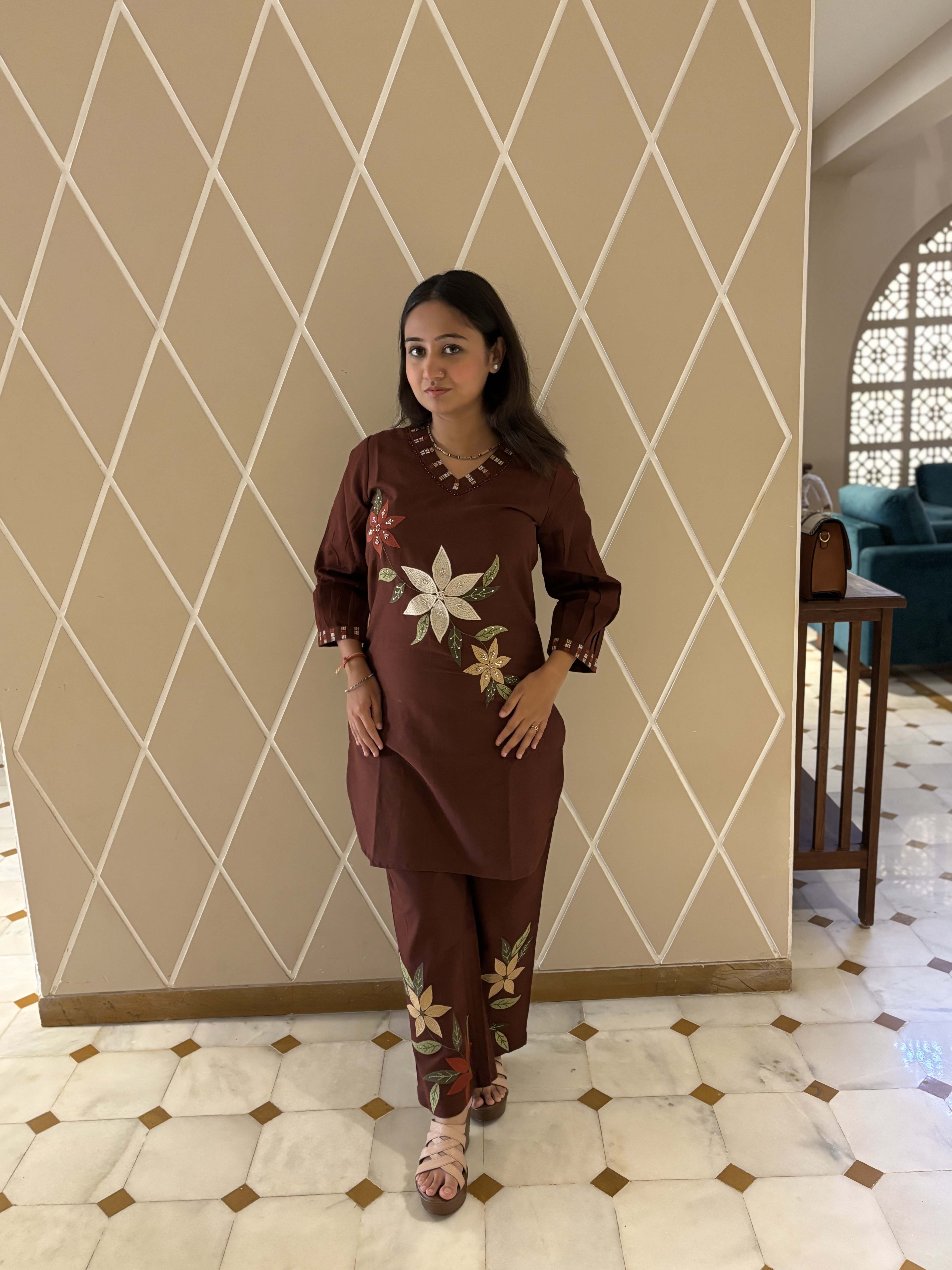 Dark Brown Flex Cotton Cord Set | Stylish Co-Ord Set