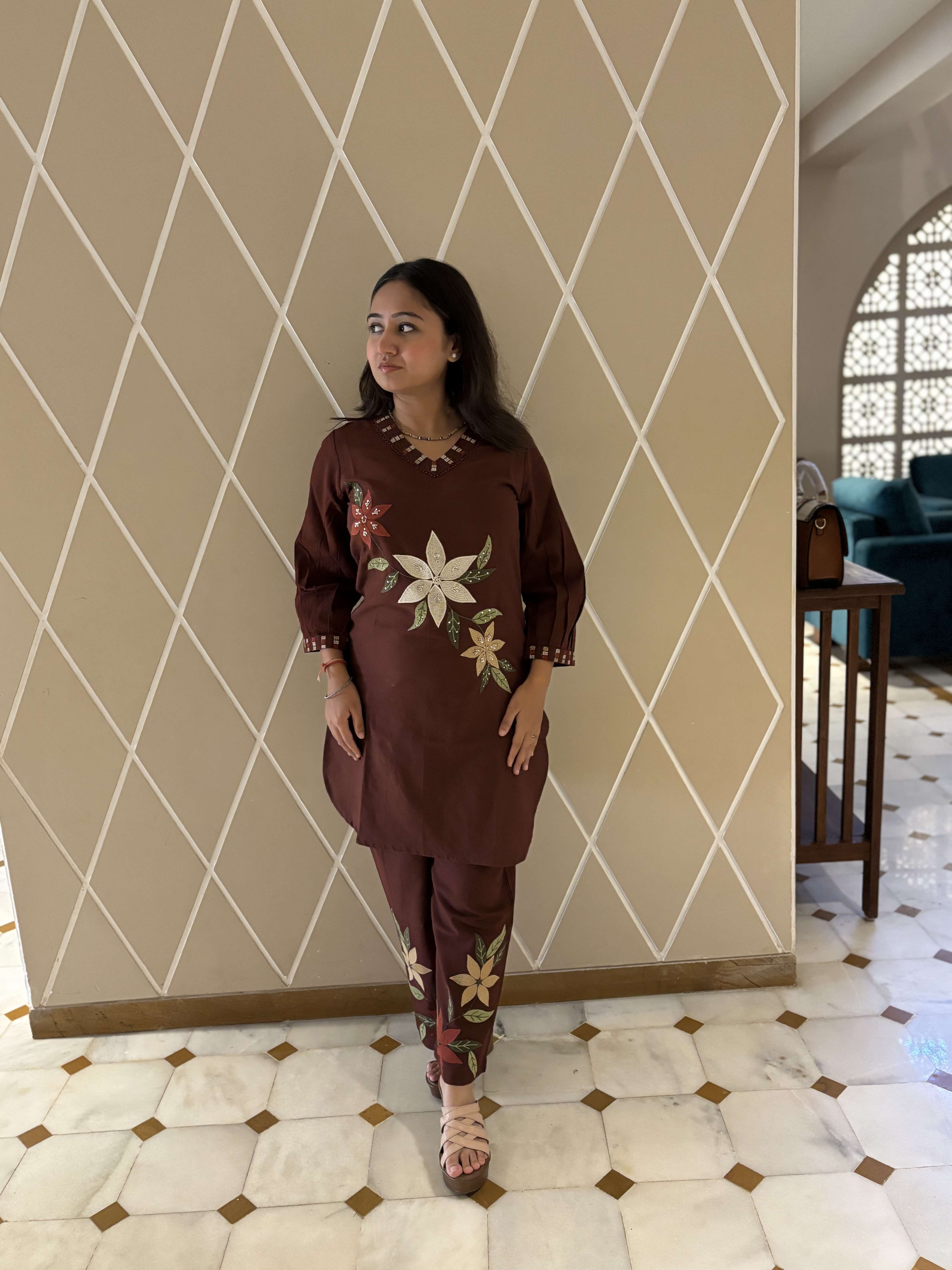 Dark Brown Flex Cotton Cord Set | Stylish Co-Ord Set