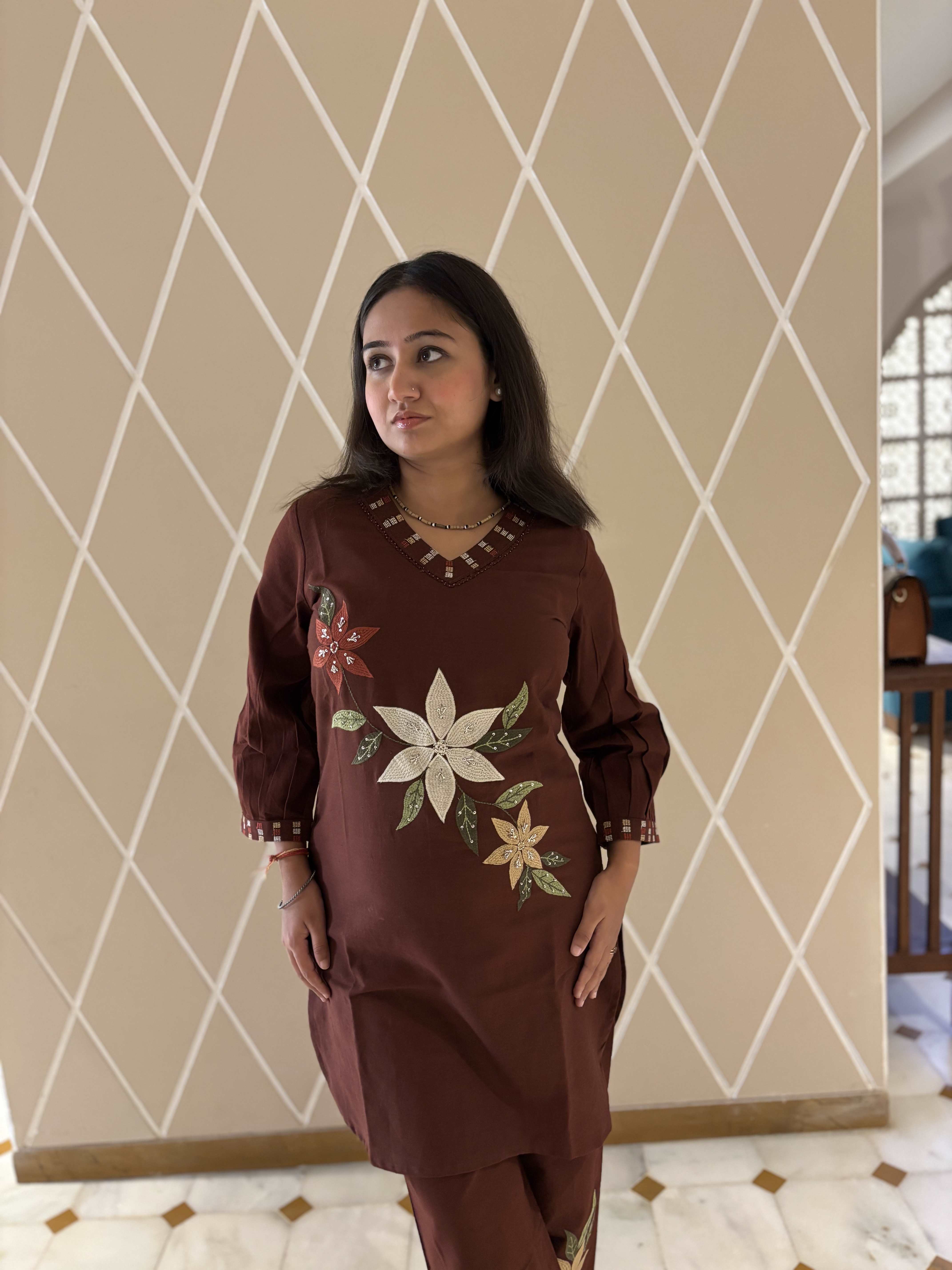 Dark Brown Flex Cotton Cord Set | Stylish Co-Ord Set