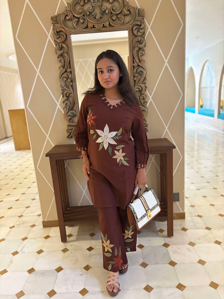 Dark Brown Flex Cotton Cord Set | Stylish Co-Ord Set
