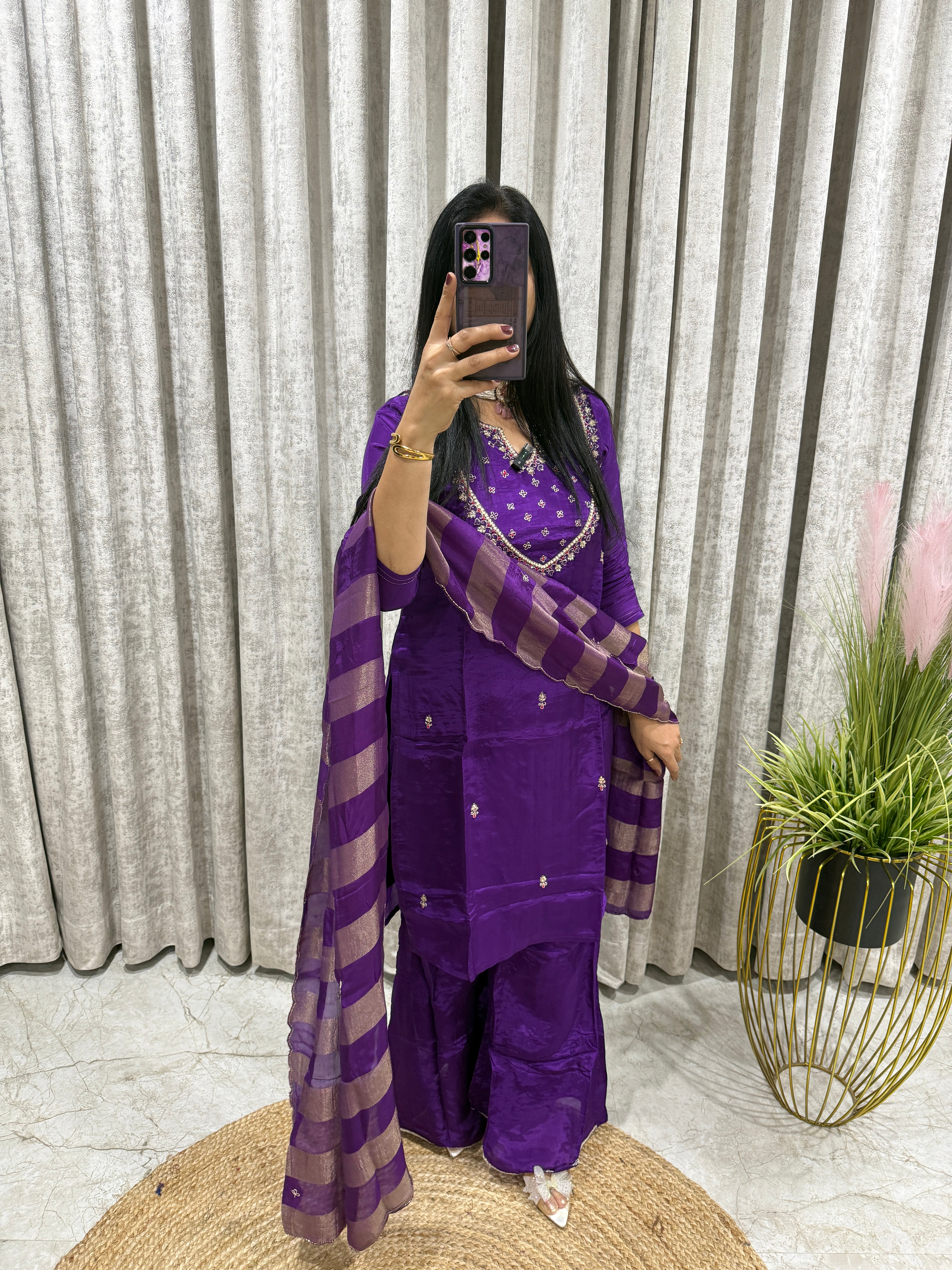 Pure Crepe Sharara Set with Organza Dupatta | Santoon Lining | Party & Festive Wear