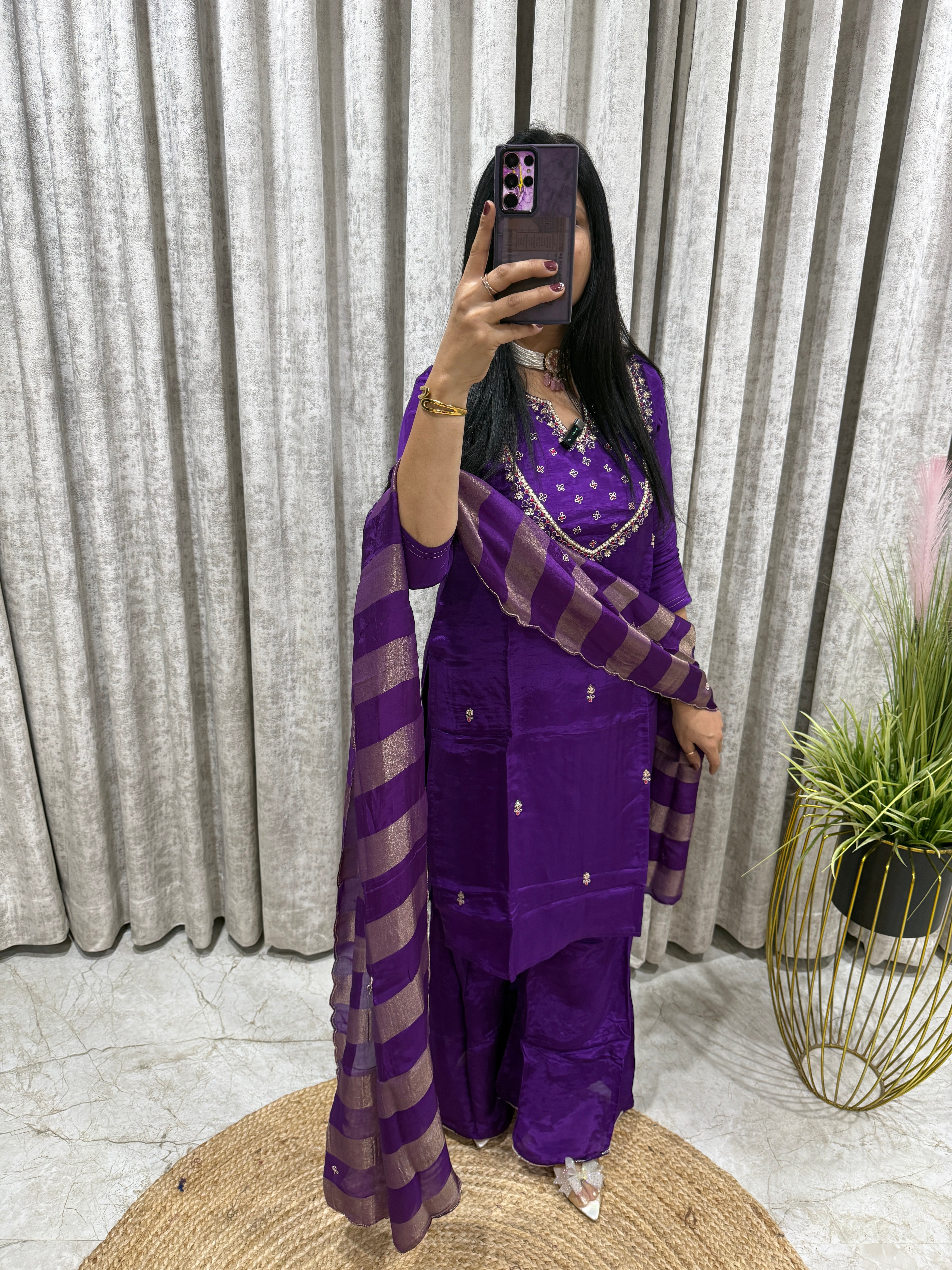 Pure Crepe Sharara Set with Organza Dupatta | Santoon Lining | Party & Festive Wear