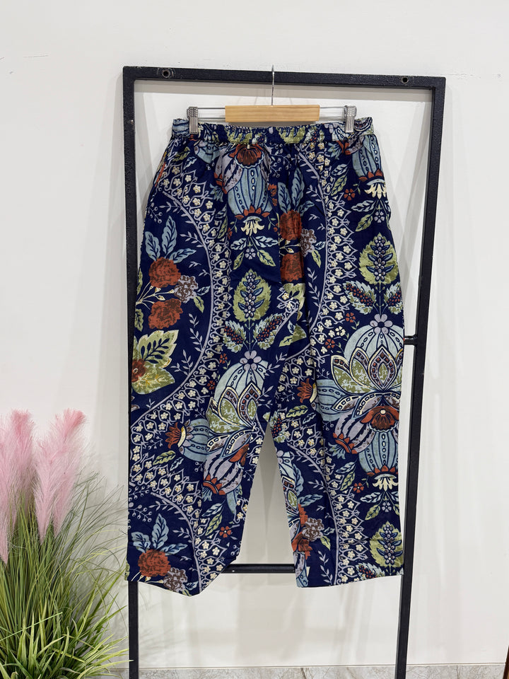 Navy Blue Floral Pure Cotton Kurti | Plus Size Women’s Printed Kurta | Comfortable Daily & Office Wear