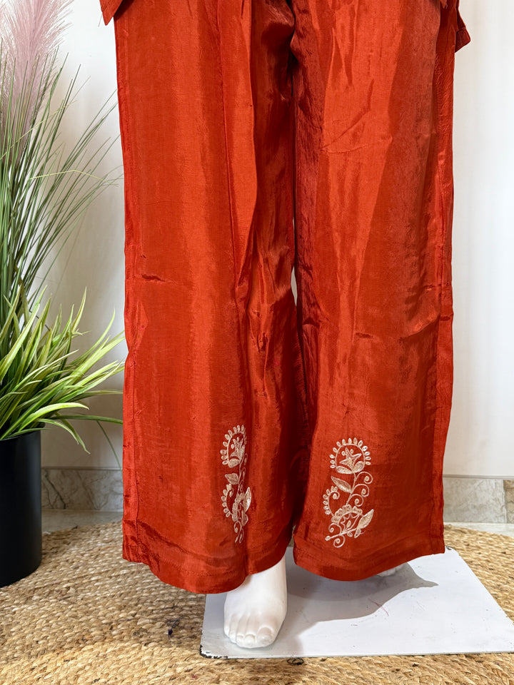 Russion Silk Kurti Pant Set with Organza Dupatta – Premium 3PC Ethnic Set