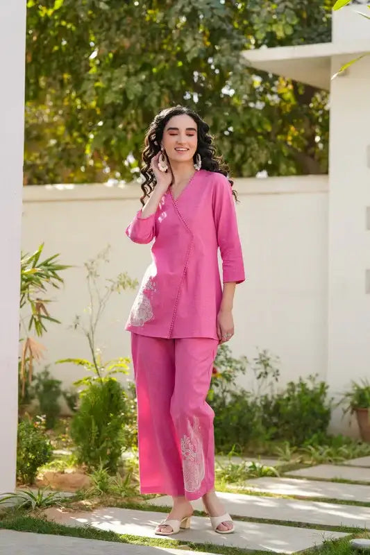 Rosy Glow Embroidered Cotton Flex Co-ord Set