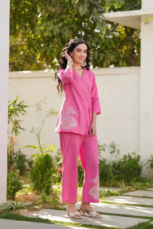 Rosy Glow Embroidered Cotton Flex Co-ord Set