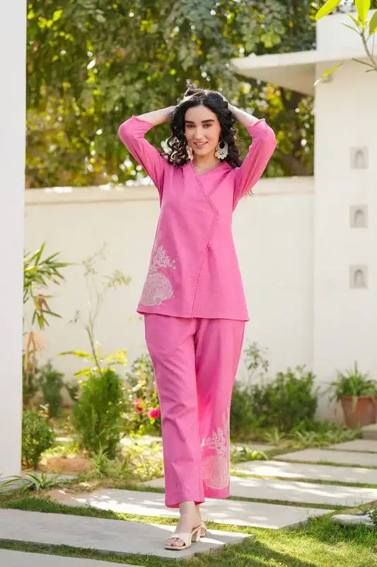 Rosy Glow Embroidered Cotton Flex Co-ord Set