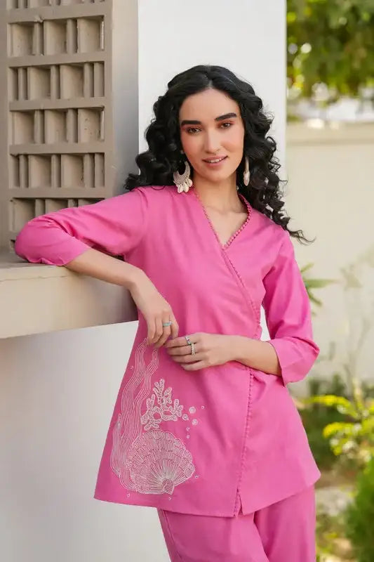 Rosy Glow Embroidered Cotton Flex Co-ord Set