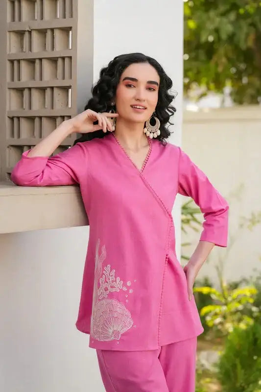 Rosy Glow Embroidered Cotton Flex Co-ord Set