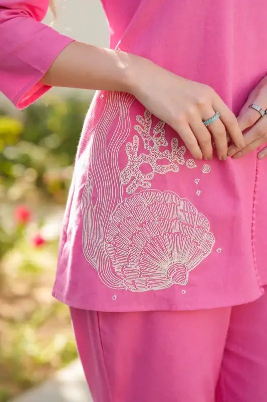 Rosy Glow Embroidered Cotton Flex Co-ord Set