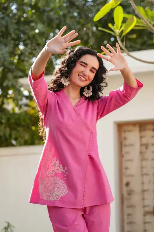 Rosy Glow Embroidered Cotton Flex Co-ord Set