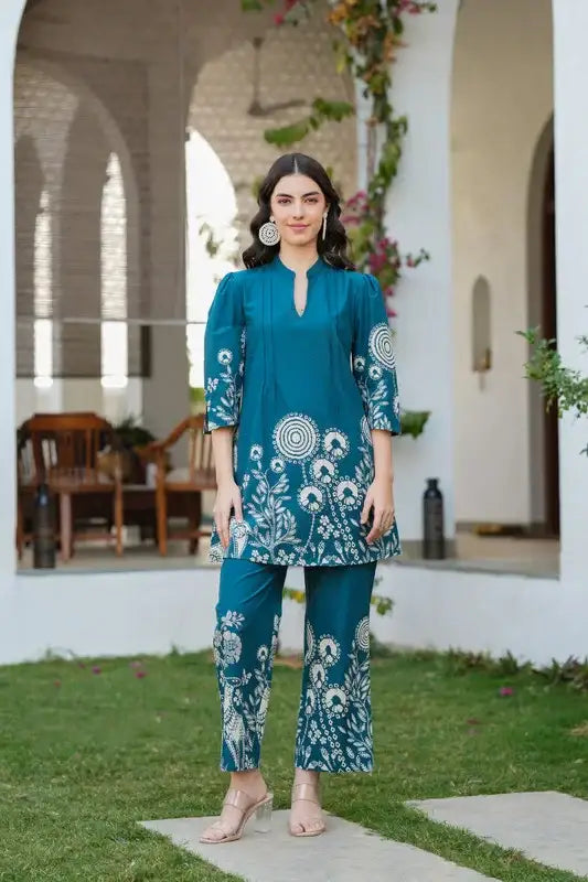 Teal Magic Printed Cotton Co-ord Set