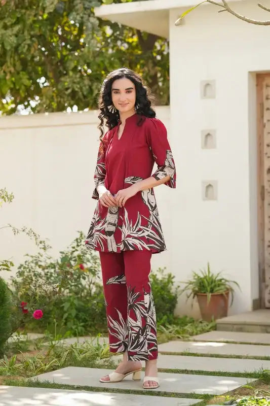 Scarlet Glow Printed Cotton Co-ord Set