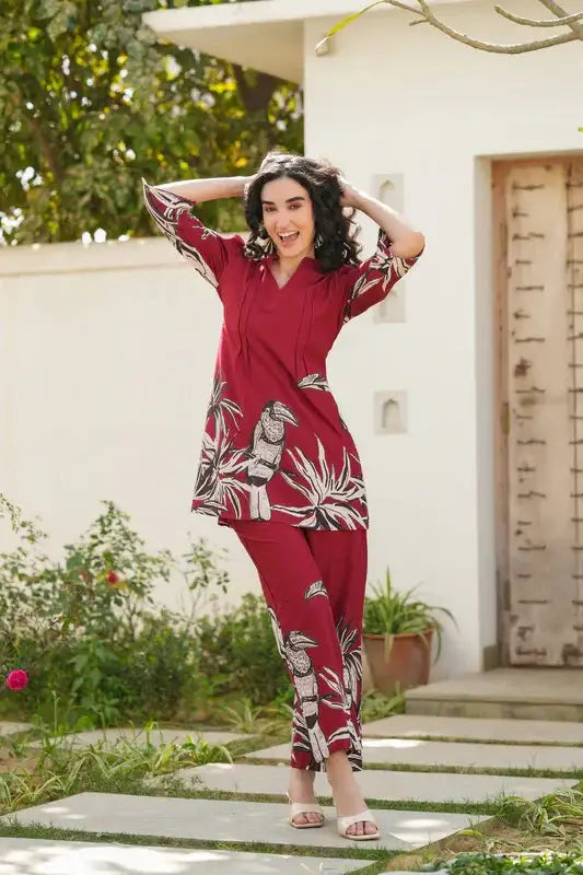 Scarlet Glow Printed Cotton Co-ord Set