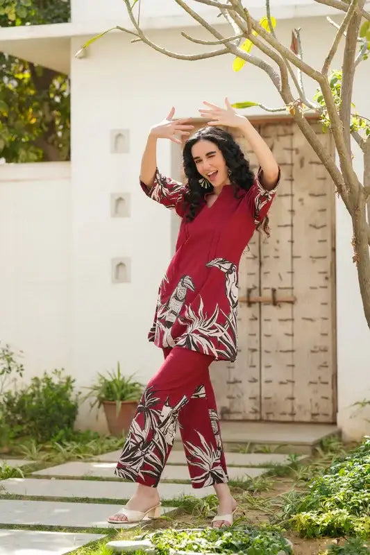 Scarlet Glow Printed Cotton Co-ord Set