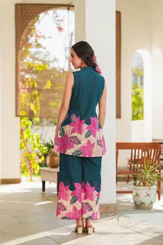 Emerald Blossom Printed Cotton Co-ord Set