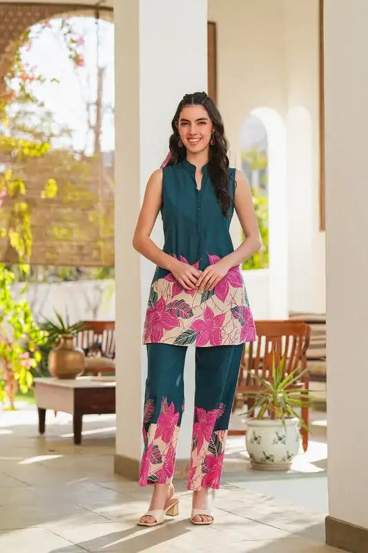 Emerald Blossom Printed Cotton Co-ord Set