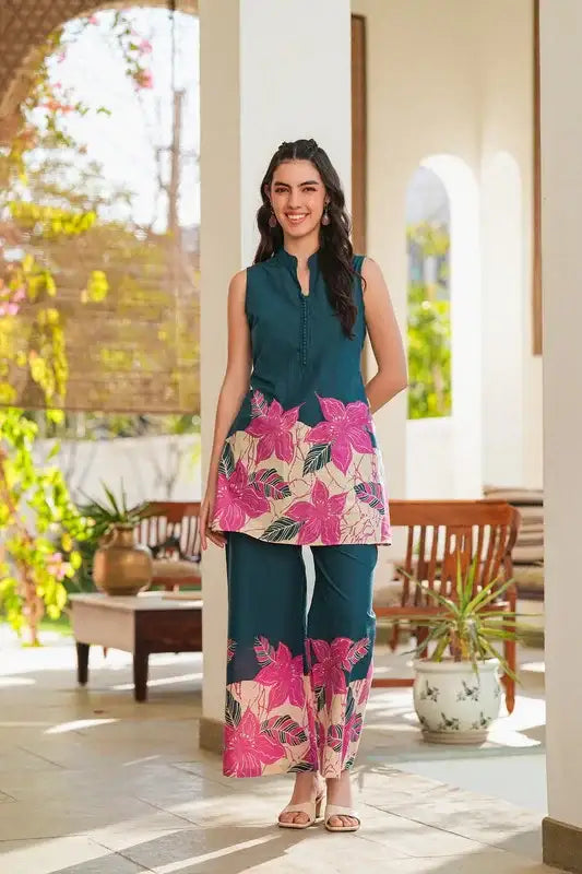 Emerald Blossom Printed Cotton Co-ord Set